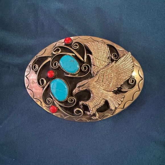 Vintage Eagle Turquoise Belt Buckle [Jewelry 026] - Picture 1 of 4
